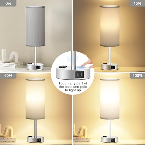 Grey Bedside Lamp for Bedroom (Grey - Silver / 14")