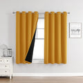 100% Blackout Curtains for Bedroom 2 Panels Set with Black Liner (52"W x 45"L (Pack of 2) / Mustard Yellow)