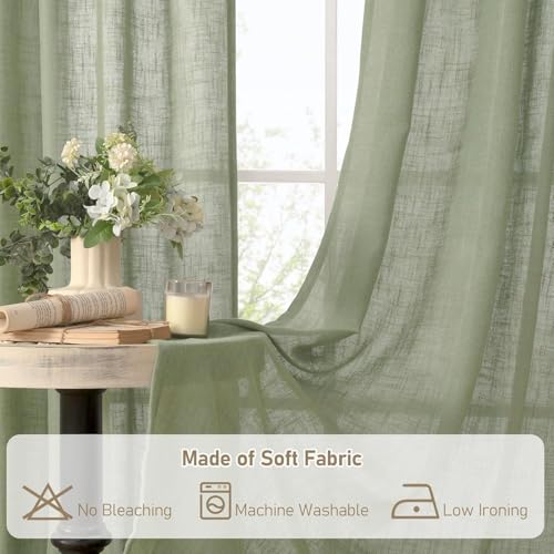 Semi Sheer Linen Curtains 36 Inch Length for Cafe Small Window (Sage Green / 25"W x 36"L (Pack of 2))