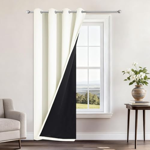 Cream Blackout Curtains 96 Inches Long for Bedroom 52" Wide 1 Panel (52"W x 96"L (Pack of 1) / Cream)
