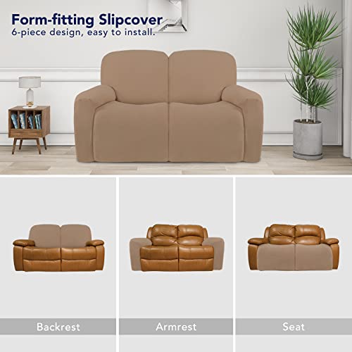 Super Stretch Loveseat Recliner Sofa Couch Cover with Pocket (Medium Recliner Loveseat / Camel)