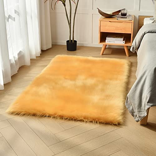 Yellow Faux Sheepskin Fur Rug 3x5 ft (Yellow / 3' x 5' (Rectangular))