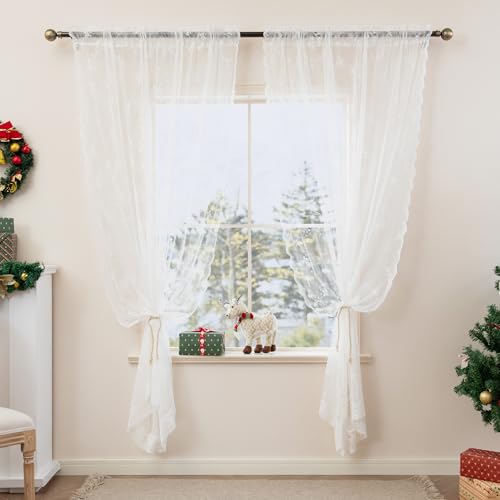Christmas Lace Curtains 72 Inch Length for Living Room White (Christmas/White / 54"W x 72"L (Pack of 2))