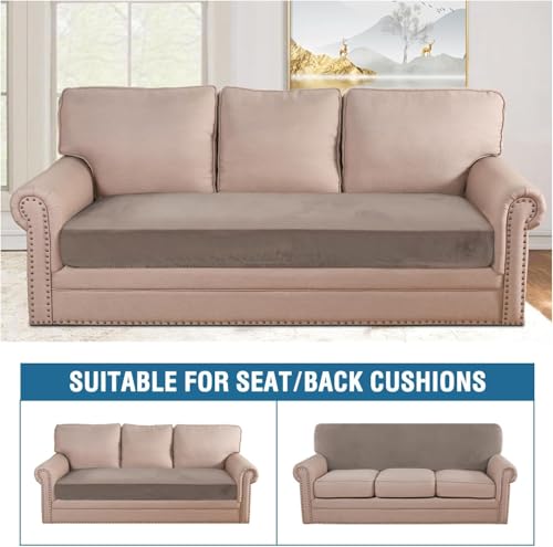Velvet Stretch Individual Couch Cushion Cover Plush Cushion Slipcover for Loveseat Sofa Cushion Furniture Protector Seat Cushion Sofa Cover (Taupe / 1 Cushion Sofa)