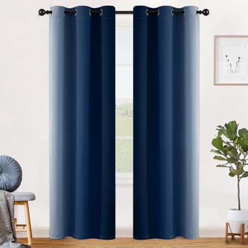 Ombre Blue to Grey White Curtains for Living Room 42Wx84L (42"W x 84"L (Pack of 2) / Blue)
