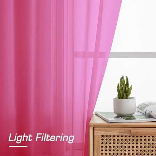 Short Hot Pink Sheer Curtains 30 Inch Length 2 Panels Set (Hot Pink / 42"W x 30"L (Pack of 2))
