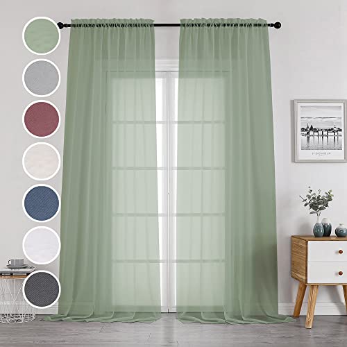 Sage Sheer Curtains 144 inch Extra Long (Sage Green / 42"W x 144"L (Pack of 2))