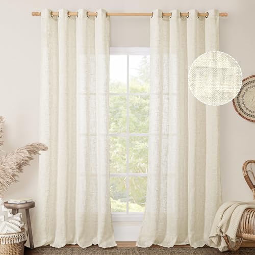 Cream 90 Inch Long Linen Sheer Curtains 2 Panels Set for Living Room (52"W x 90"L (Pack of 2) / Natural)