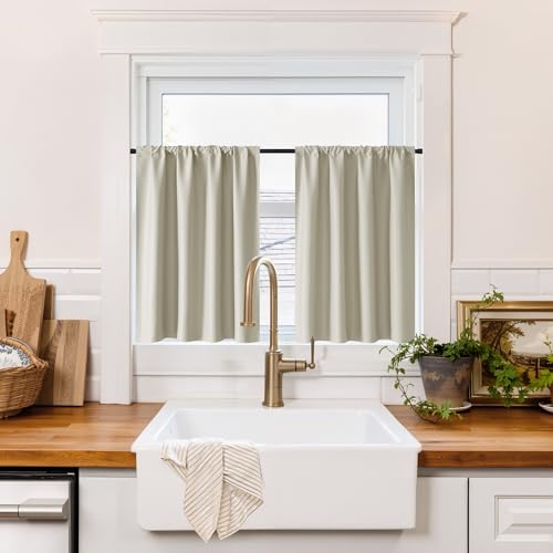 100% Blackout Bathroom Curtains Over Sink 24 inches Long (100% Blackout - Natural / 42"W x 24"L (Pack of 2))