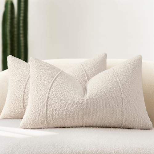 Textured Boucle Throw Pillow Covers 12x20 Pack of 2 (Beige / 20" x 12" (Pack of 2))