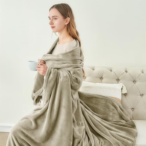 Fleece Blanket Soft Plush Throw for Couch Oatmeal 50"x60" (Oatmeal / Throw(50"x60"))