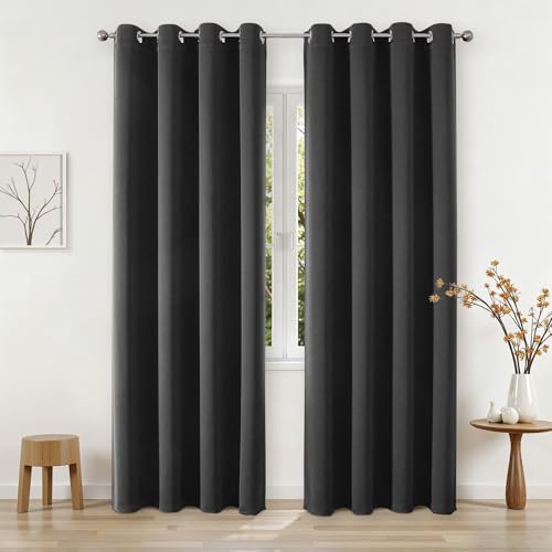 Blackout Curtains 95 Inch Length 2 Panels Set (Grey / 52"W x 95"L (Pack of 2))