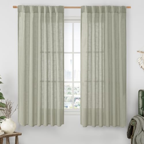 Sage Grey Semi Sheer Linen Curtains 60 Inch (Sage Grey / 52"W x 60"L (Pack of 2))