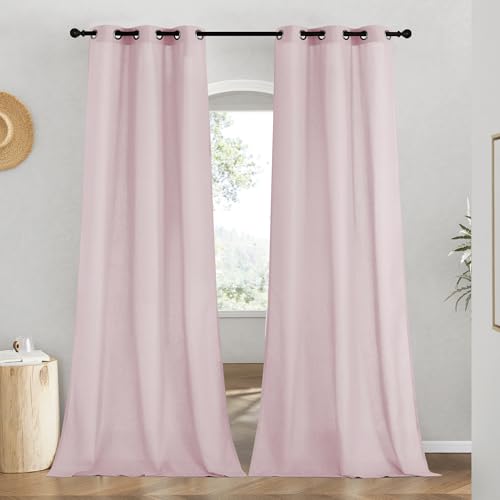 Blush Pink Linen Curtains for Kitchen (Blush Pink / 42"W x 84"L (Pack of 2))