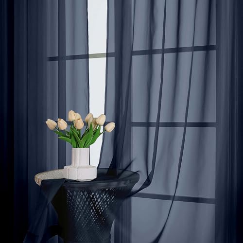 Extra Long Navy Blue Sheer Curtains 108 Inches Long 2 Panels (Navy Blue / 59"W x 108"L (Pack of 2))