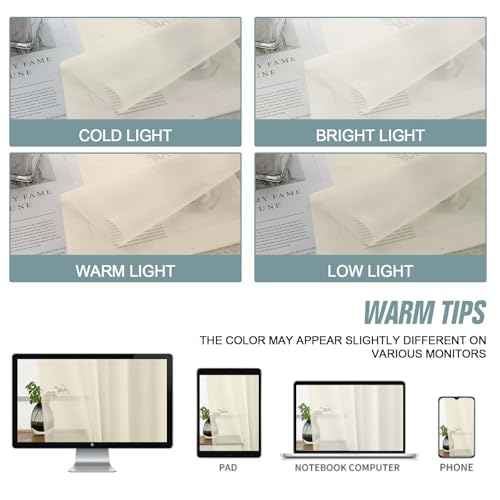 Cream Window Sheer Curtains 45 Inches Length (42"W x 45"L (Pack of 2) / Cream)