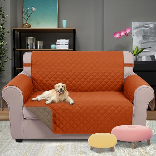 Loveseat Sofa Cover for 2 Cushion Couch (Orange/Taupe / 45''loveseat-small)
