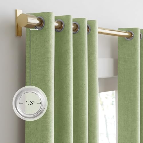 100% Absolutely Blackout Linen Curtains for Bedroom Living Room (52"W x 84"L (Pack of 2) / Olive Green)