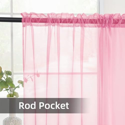 Solid Sheer Rod Pocket Curtain Voile Draperies 2 Panels White Beige Black Grey Coffee 52 Inch Width 45 Inch Long 1 Pair for Kitchen Bedroom Children Living Room Yard (Pink / 52"W x 45"L (Pack of 2))