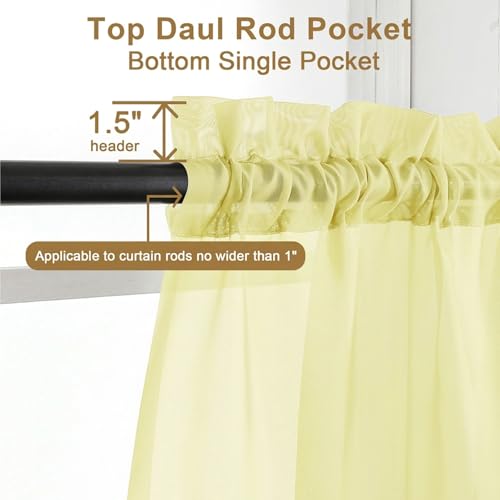 Sheer Curtains 90 inches Long 2 Panels (Light Yellow / 42"W x 90"L (Pack of 2))