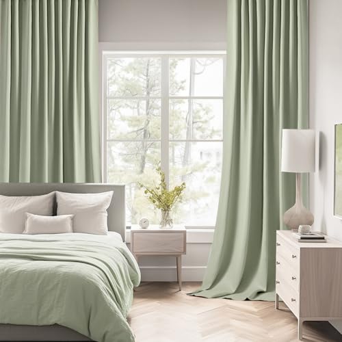 Sage Green Back Tab Blackout Curtains 52x84 Inch Length 2 Panels Set (Sage Green / 52"W x 84"L (Pack of 2))