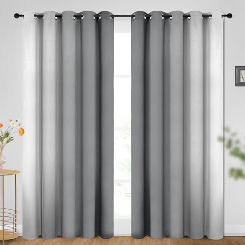 Ombre Grey to Grey White Curtains for Living Room 70Wx84L (70"W x 84"L (Pack of 2) / Grey)