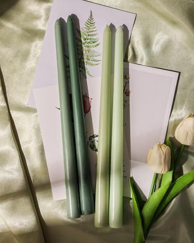12 Inch Green Taper Candles 4 Pack Unscented Smokeless Home Decor (12"4pcs-Gradient Green)