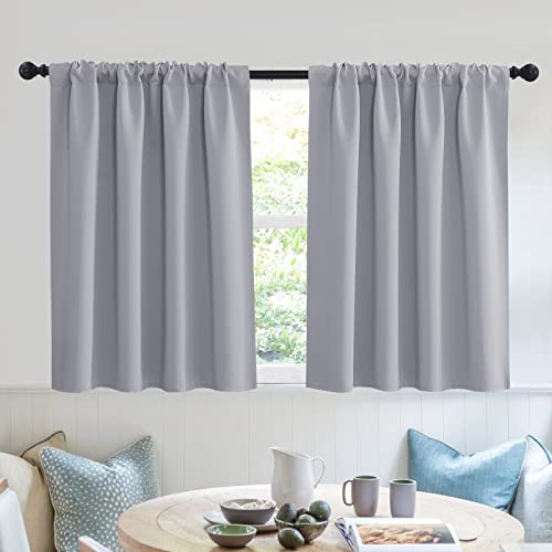 Short Blackout Curtains for Small Window Kitchen Bathroom Cafe RV (Silver Grey / 52"W x 36"L (Pack of 2))