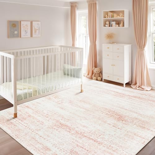 Pink Washable Rugs 6x9 Area Rugs for Living Room (6' x 9' (Rectangular) / Pink-white)