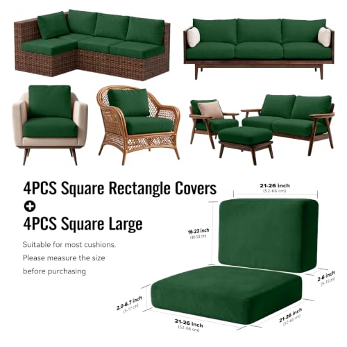 8Pcs Outdoor Cushion Covers (Dark-green / Square-large + Rectangle)