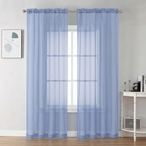 Denim Blue Sheer Curtains 84 Inches Long (Denim Blue / 42"W x 84"L (Pack of 2))