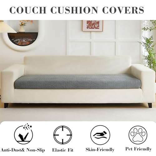 Couch Covers for 3 Cushion Sofa Pet Friendly Couch Cushion Covers Universal Sofa Covers Washable Stretch Slipcovers for Sectional Sofa (Texture Gray / Large Triple Seat Cover)
