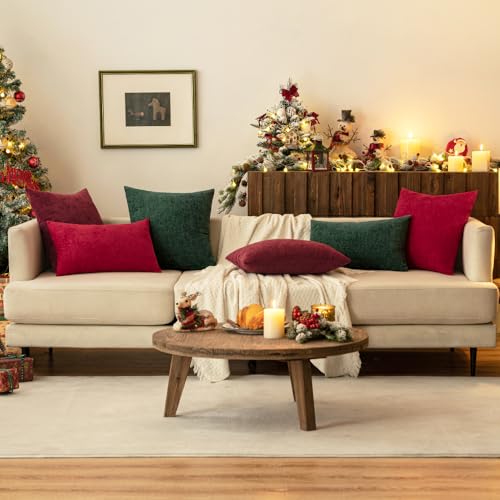 Soft Chenille Throw Pillow Covers Red 20x20 Inch Pack of 2 (20" x 20" (Pack of 2) / Red)