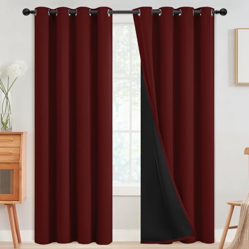 Burgundy Red 100% Blackout Curtains Room Darken Living Room 96 (Burgundy Red / 52"W x 96"L (Pack of 2))