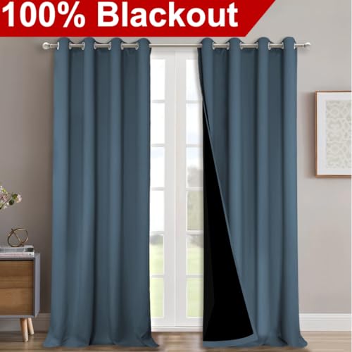100% Blackout Blinds (Smoky Blue / 46"W x 102"L (Pack of 2))