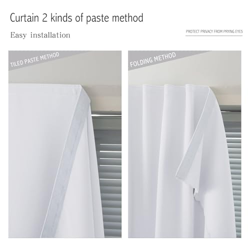self Adhesive Curtains Portable Blackout Curtain Simple and Easy to Install Bedroom Window Thermal Lnsulated Kitchen Room Darkening Black Small Drapes (47"W x 59"L (Pack of 1) / White)