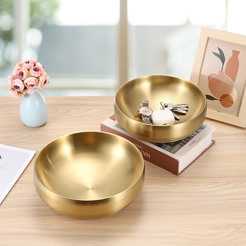 9.1" Stainless Steel Bowl Decorative Key Bowl for Entryway Table (Gold / 9.1 Inches)