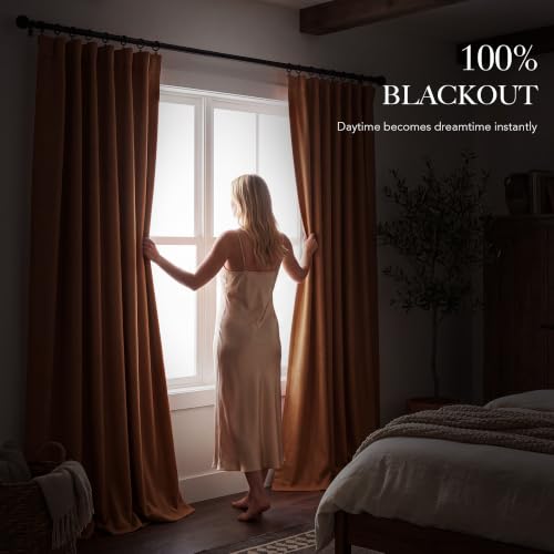 Burnt Orange Total Blackout Curtains 90 Inch Long for Dining (Burnt Orange / 52"W x 90"L (Pack of 2))