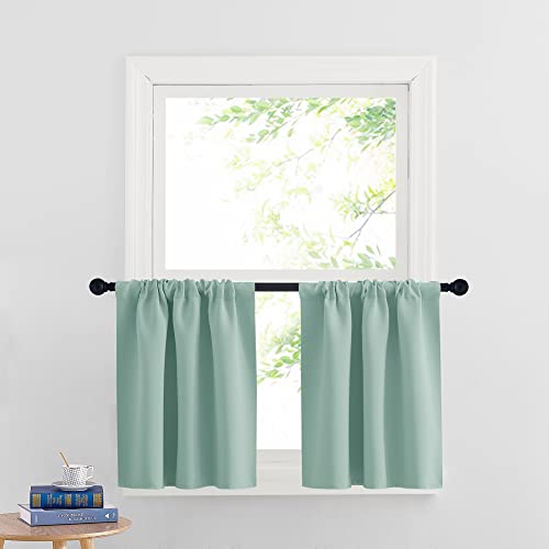 Cafe Blackout Curtains 24 inch Length (Aqua / 29"W x 24"L (Pack of 2))