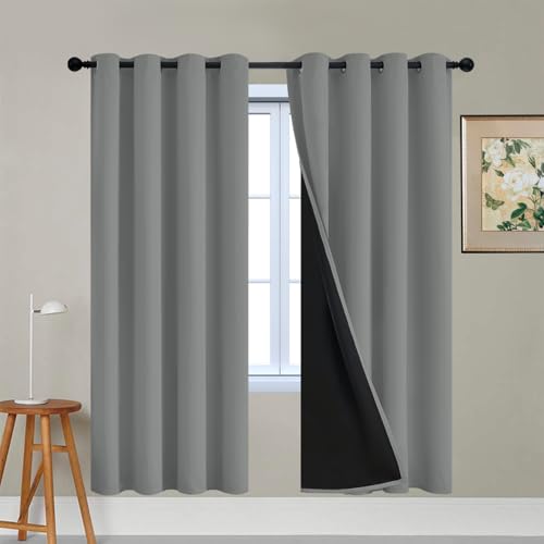 Dove Grey 100% Blackout Curtains 72 Inches Long 52" Wide 2 Panel (52"W x 72"L (Pack of 2) / Dove Grey)