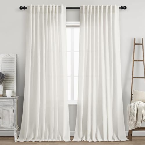 Beige White Linen Curtains 84 Inches Long for Living Room Privacy Semi Sheer Curtains Back Tab and Rod Pocket Cotton Textured Coastal Decor Curtain for Bedroom Dinner Room 70x84 (70"W x 84"L (Pack of 2) / Beige White)