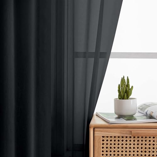 Sheer Black Curtains for Bedroom Living Room 90 Inches Long 2 Panels Set (Black / 42"W x 90"L (Pack of 2))