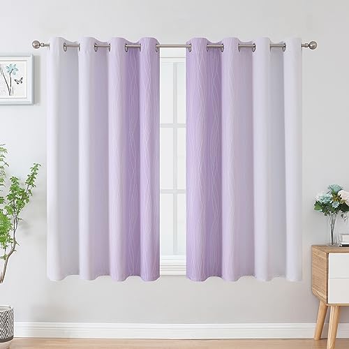 Lilac and Greyish White Ombre Blackout Curtains for Bedroom 45 Inch Long (Lilac and Greyish White / 52"W x 45"L (Pack of 2))