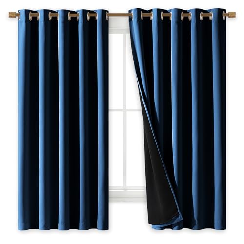 100% Blackout Curtains with Black Liners (Moroccan Blue / 70"W x 63"L (Pack of 2))