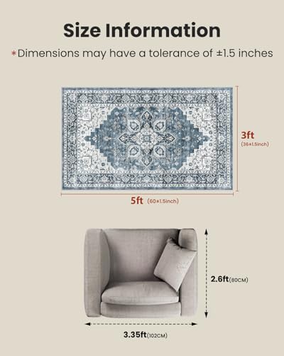 Amada 3x5 Washable Area Rug for Bedroom (3' x 5' (Rectangular) / Blue)