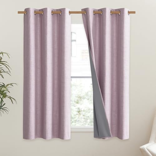 Pink Vintage Linen 100% Blackout Curtains for Dining Room (42"W x 54"L (Pack of 2) / Pink)