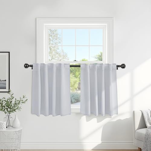 60% Blackout Short Bathroom Window Drapes (Greyish White / 29"W x 30"L (Pack of 2))