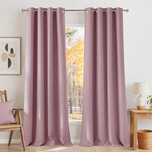 Faux Linen Pink Blackout Curtains 84 inches Long for Living Room (Linen Pink / 52"W x 84"L (Pack of 2))