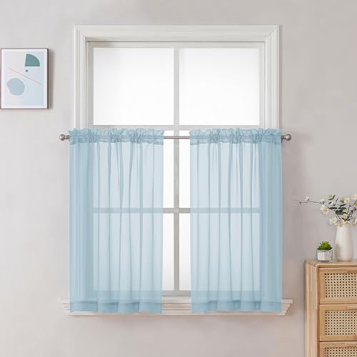 Sky Blue Sheer Curtains 30 inch Length 2 Panels (Sky Blue / 42"W x 30"L (Pack of 2))