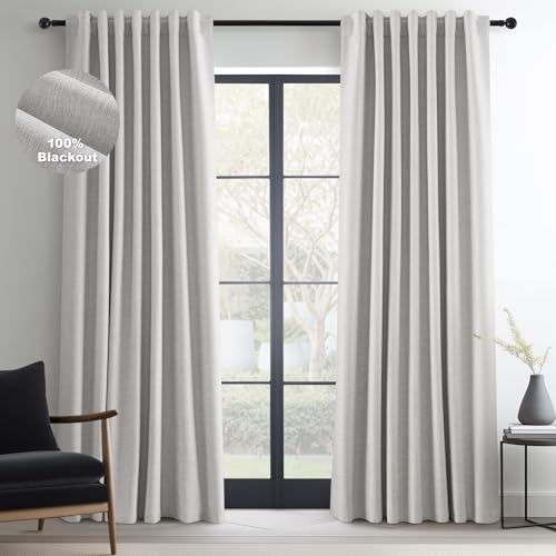 90 Inches Long Full Blackout Light Grey Linen Curtains for Bedroom (Grey Beige / 52"W x 90"L (Pack of 2))